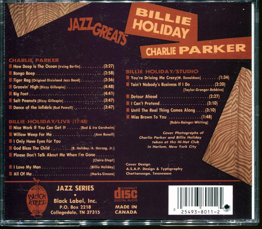 Billie Holiday, Charlie Parker - Jazz Greats (20 tracks) (marked/ltd stock) Music CD