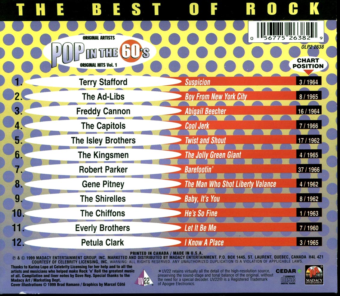 Gene Pitney, The Everly Brothers, Petula Clark, The Kingsmen, The Chiffons, Etc. - Pop In The 60's Volume 1 Music CD