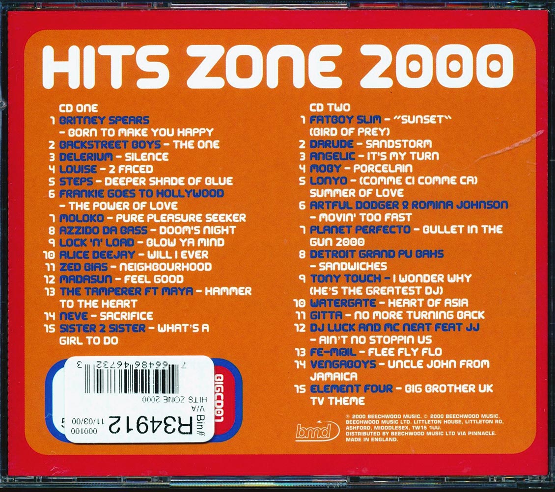 Britney Spears, Backstreet Boys, Delerium, Fatboy Slim, Etc. - Hits Zone 2000 (30 tracks) (2xCD) Music CD