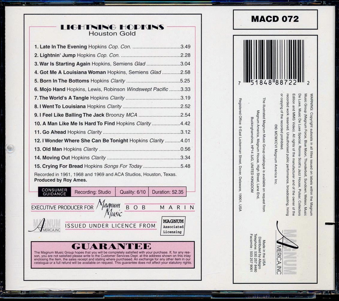 Lightnin' Hopkins - Houston Gold (marked/ltd stock) Music CD