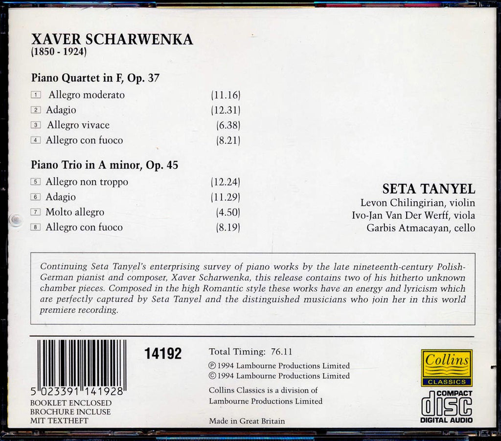 Xaver Scharwenka, Seta Tanyel - Piano Quartet In F Op. 37, Piano Trio No. 2 In A Minor, Op. 45 (incl. large booklet) (marked/ltd stock) Music CD