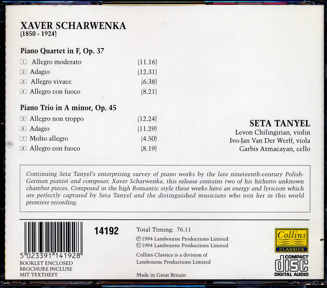 Xaver Scharwenka, Seta Tanyel - Piano Quartet In F Op. 37, Piano Trio No. 2 In A Minor, Op. 45 (incl. large booklet) (marked/ltd stock) Music CD