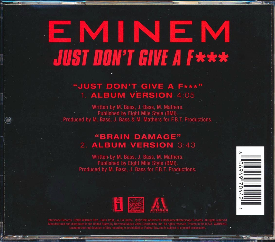 Eminem - Just Don't Give A F--- (EP, 2 Tracks) Music CD