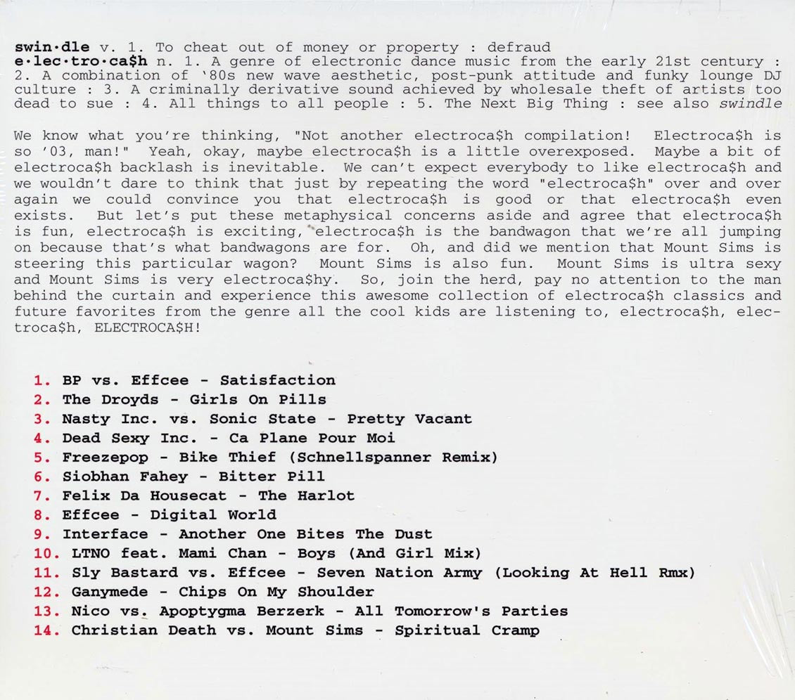 Mount Sims - The Great Electrocash Swindle: Non-Stop Mix By Mount Sims (marked/ltd stock) Music CD