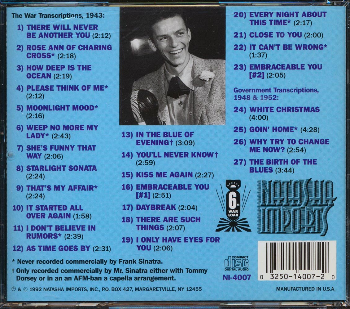 Frank Sinatra - In The Blue Of Evening: Previously Unissued War Transcriptions, 1943 (27 tracks) Music CD
