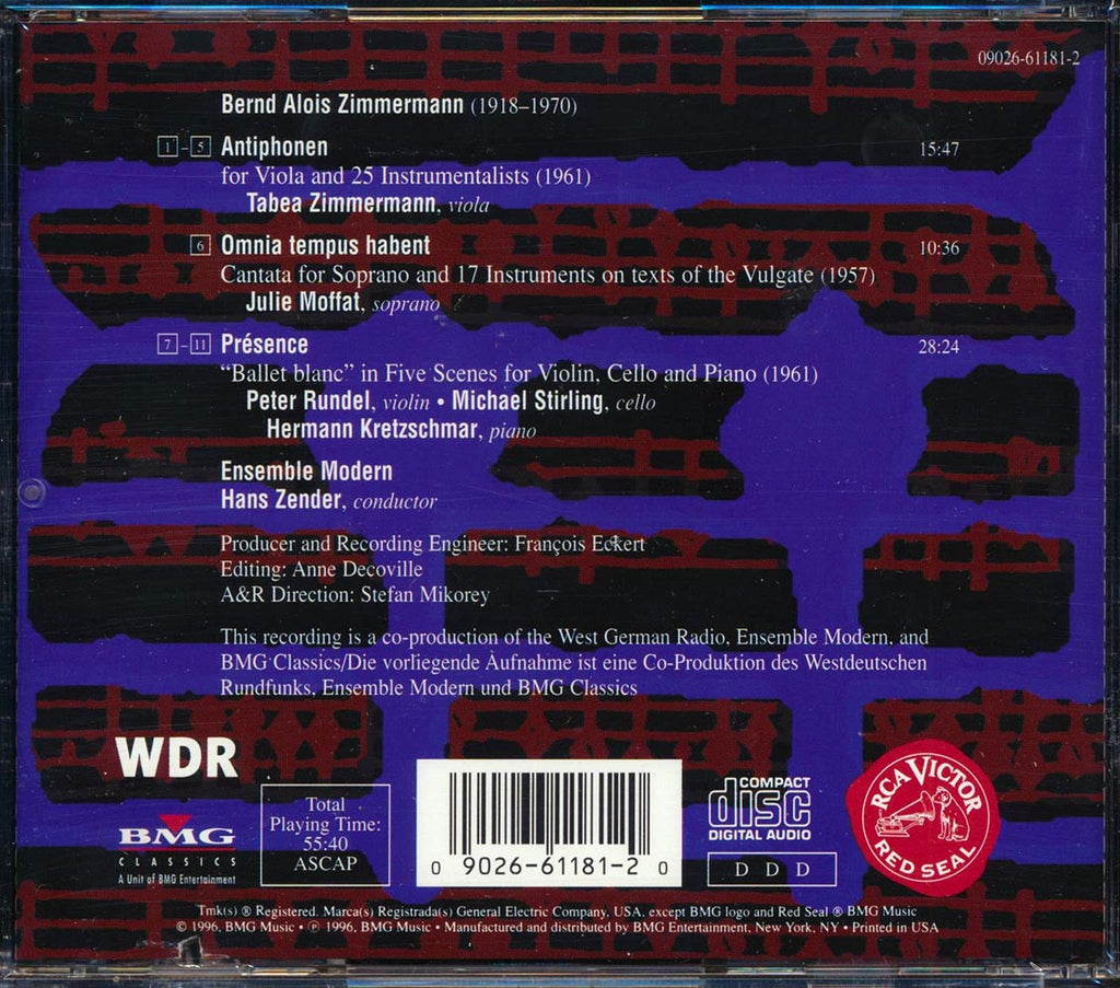Bernd Alois Zimmermann, Tabea Zimmermann, Ensemble Modern, Hans Zender - Antiphonen / Omnia Tempus Habent / Presence Music CD