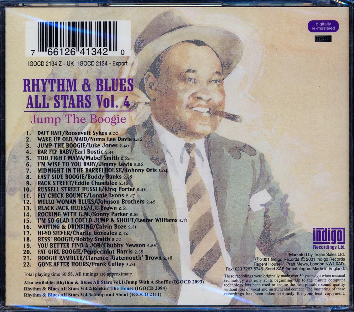 Roosevelt Sykes, Lester Williams, Johnny Otis, Etc. - Rhythm & Blues All Stars Volume 4: Jump The Boogie (22 tracks) Music CD