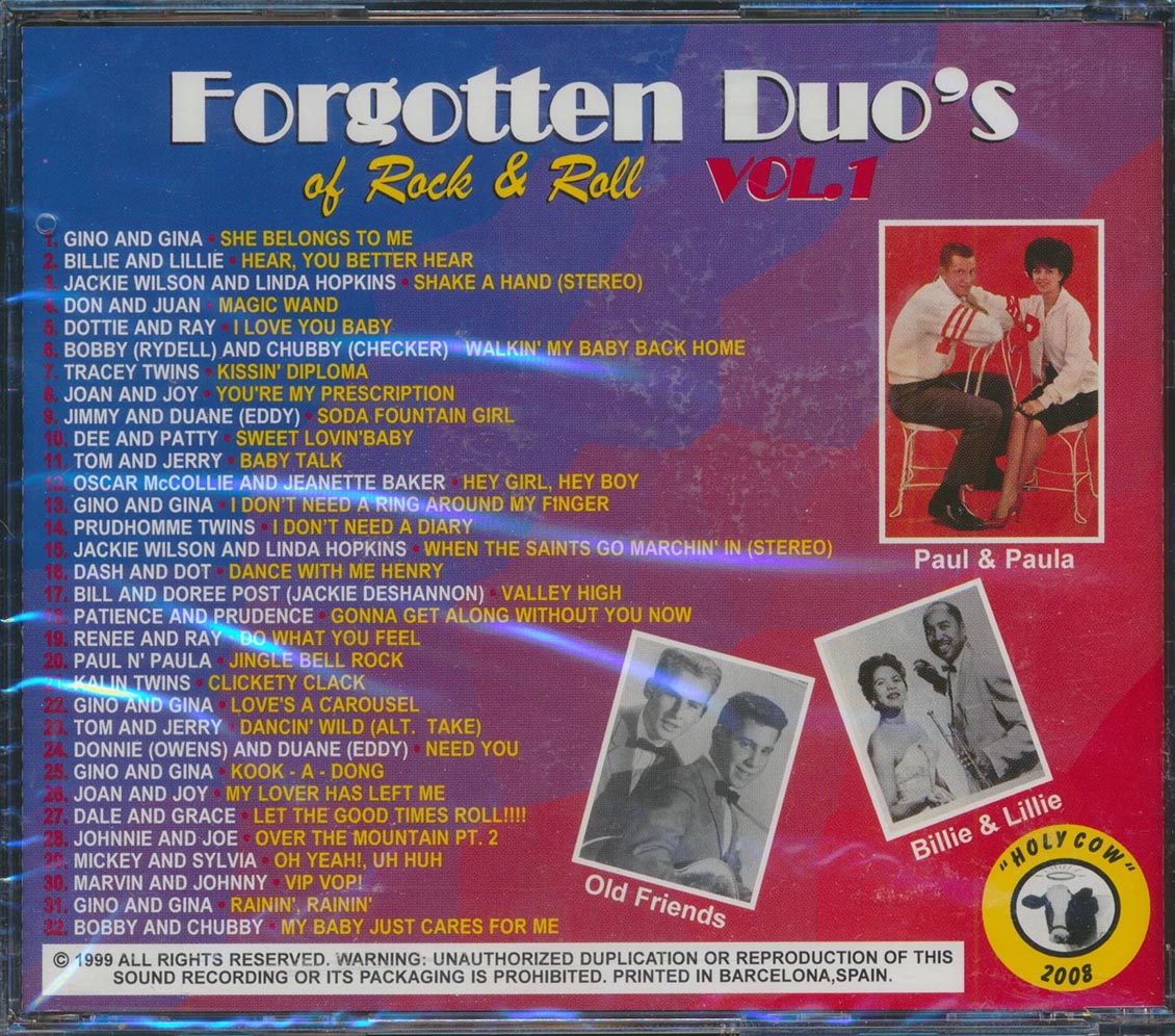 Jackie Wilson, Dale & Grace, Billie & Lillie, Etc. - Forgotten Duo's Of Rock & Roll Volume 1 (32 tracks) Music CD