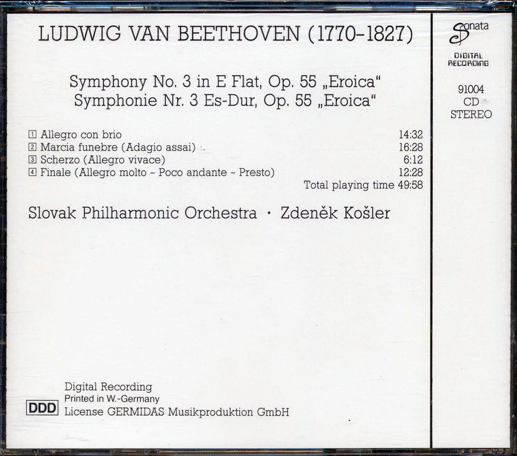 Beethoven - Symphony No. 3 Eroica: Slovak Philharmonic Orchestra, Zdenek Kosler Music CD
