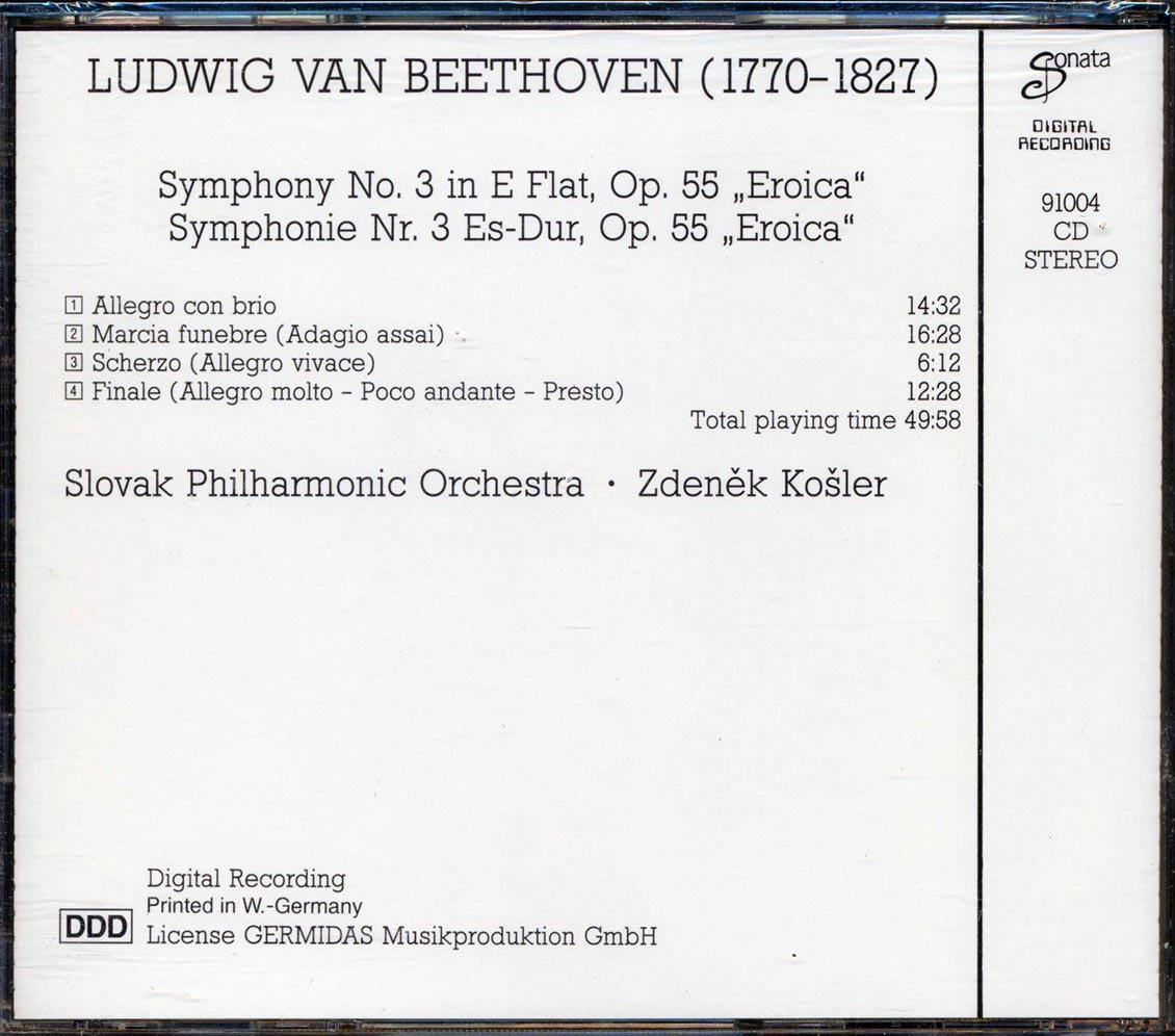 Beethoven - Symphony No. 3 Eroica: Slovak Philharmonic Orchestra, Zdenek Kosler Music CD