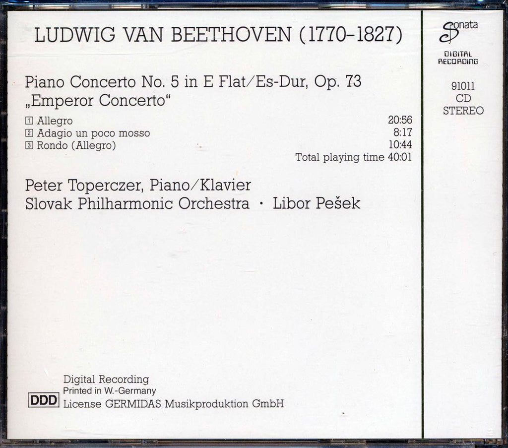 Beethoven - Piano Concerto No. 5 Emperor Concerto: Sloval Philharmonic Orchestra, Libor Pesek Music CD