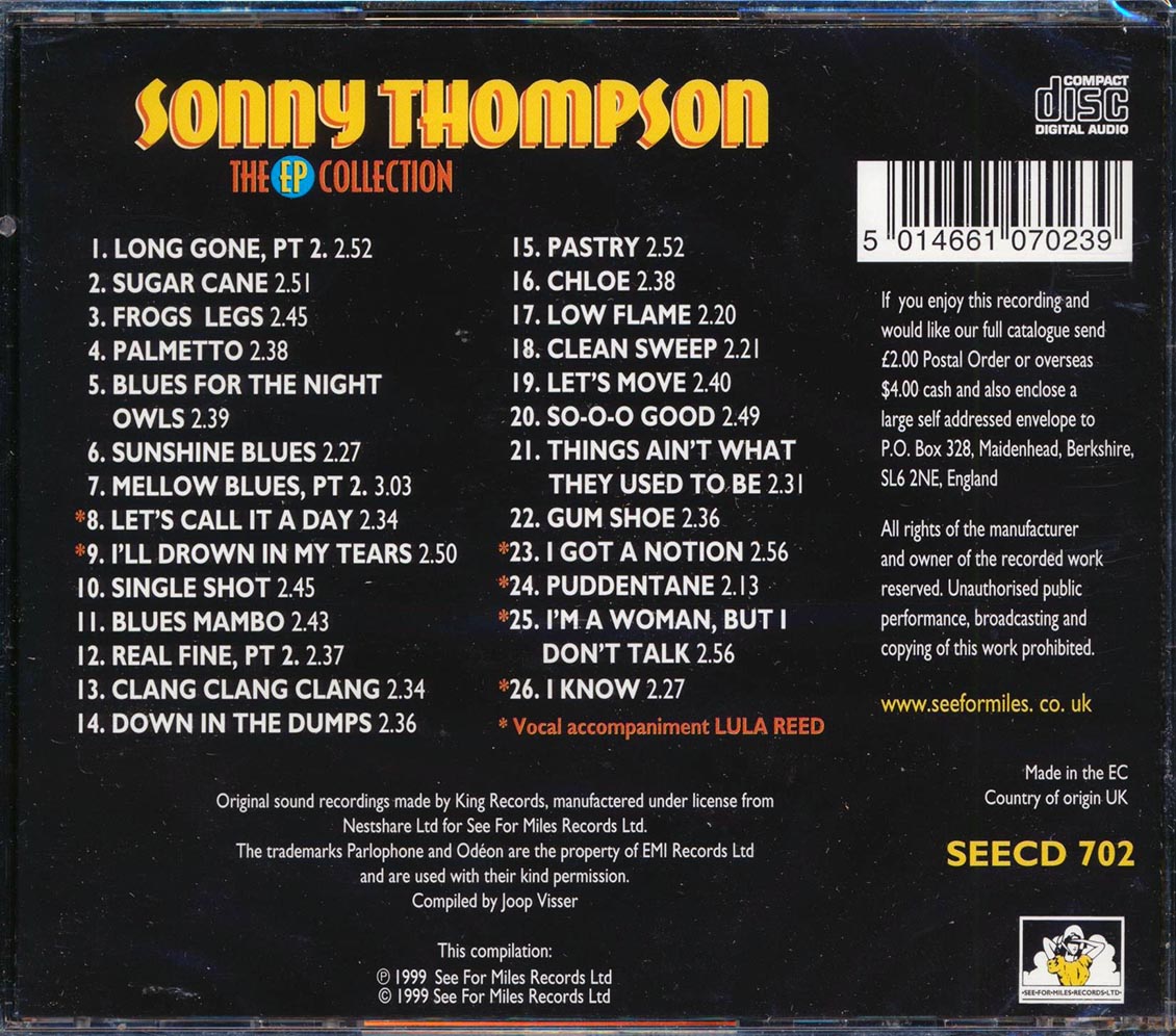Sonny Thompson - The EP Collection (26 tracks) Music CD