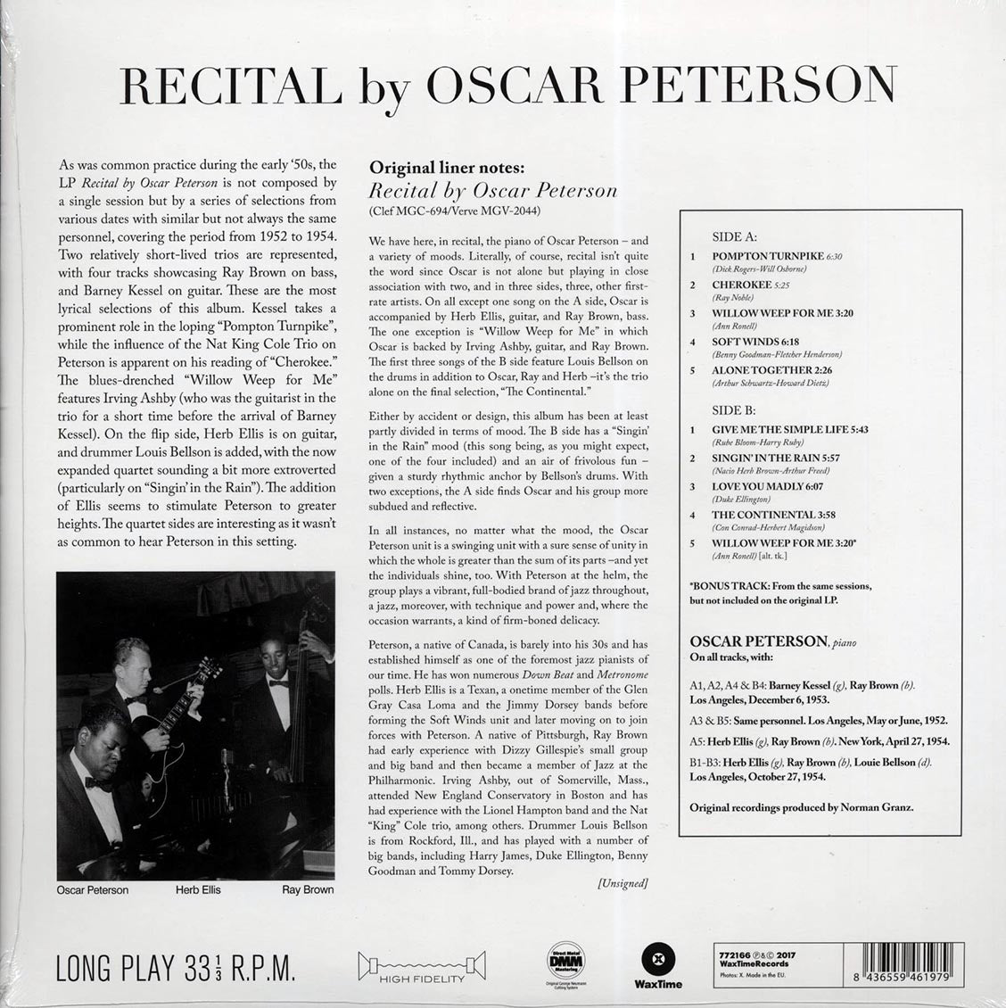 Oscar Peterson - Recital By Oscar Peterson (+bonus track) (ltd. ed.) (180g) Vinyl Record