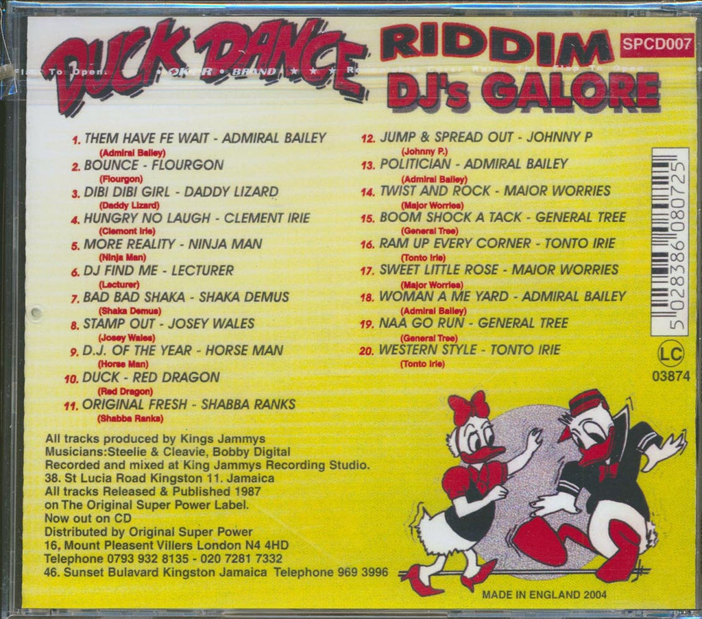 Major Worries, Admiral Bailey, Tonto Irie, Josey Wales, Etc. - Duck Dance Rhythm: DJ's Galore (rhythm: "Duck Dance") (20 tracks) Music CD