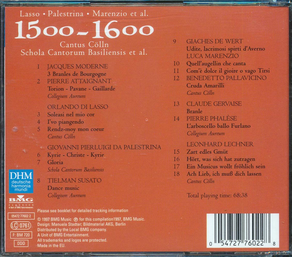 Lasso, Palestrina, Marenzio, Etc. - 1500-1600 Cantus Colln Schola Cantorum Basiliensis Et Al Music CD