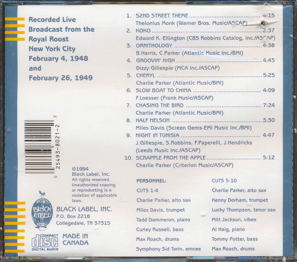 Charlie Parker - Bop City Volume 2 Music CD
