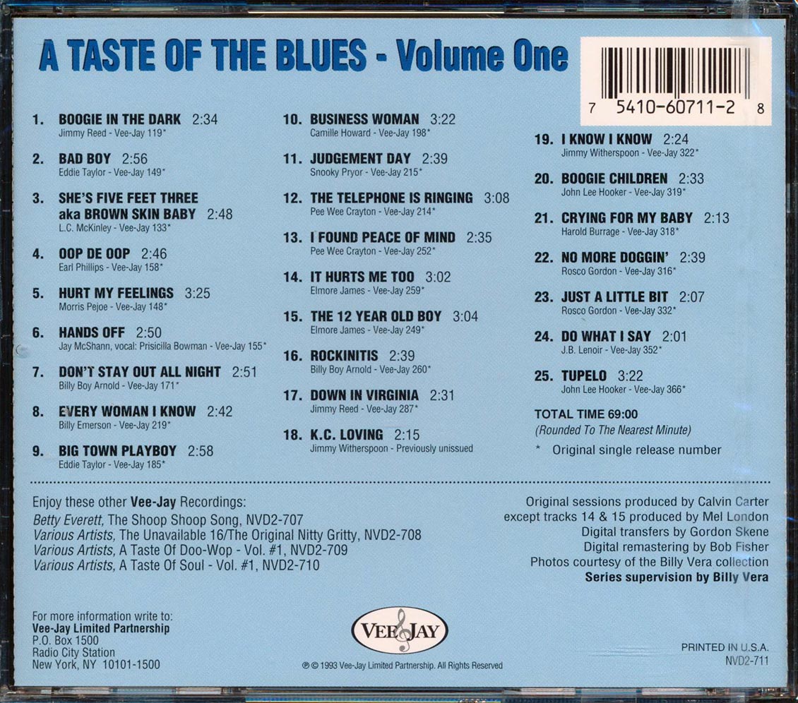 John Lee Hooker, Jimmy Witherspoon, Snooky Pryor, Pee Wee Crayton, Etc. - A Taste Of The Blues Volume 1 (25 tracks) (deluxe edition) (remastered) Music CD
