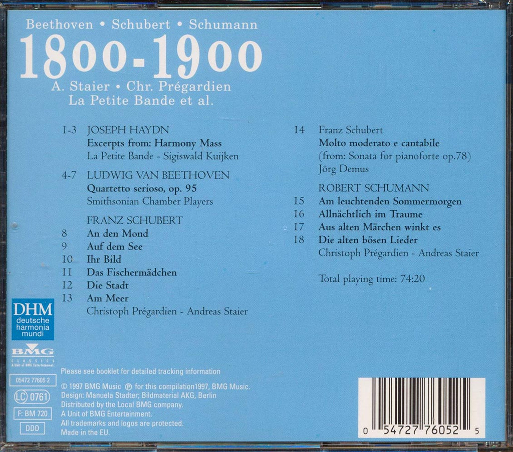 Beethoven, Schubert, Schumann - 1800-1900 A. Staier, Chr. Pregardien, La Petite Bande Et Al. Music CD