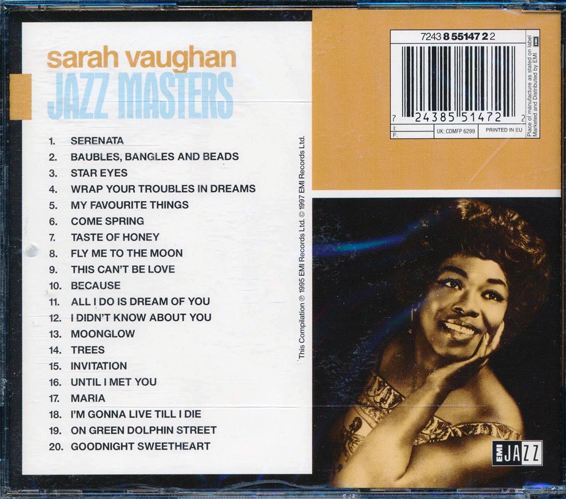 Sarah Vaughan - Jazz Masters (20 tracks) Music CD