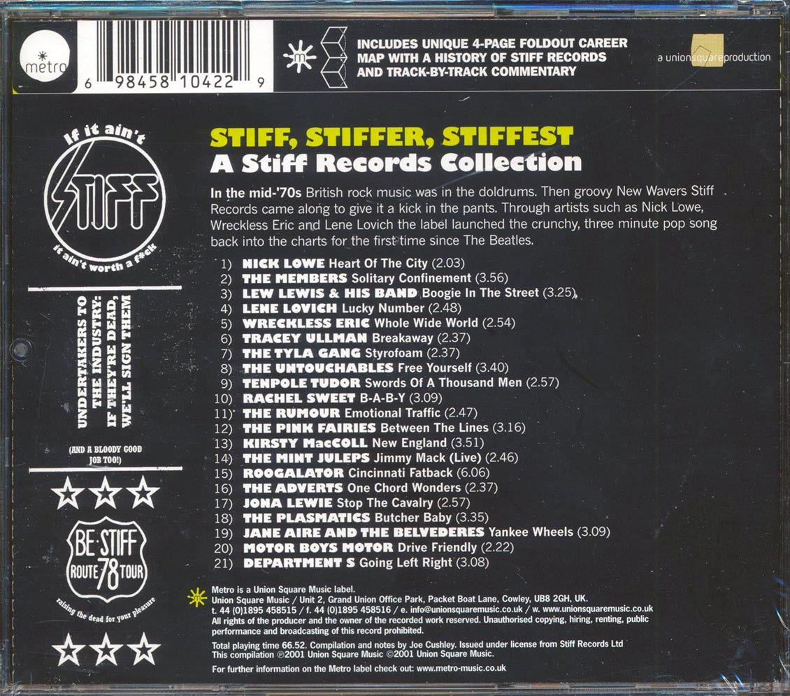 Nick Lowe, Lene Lovich, Rachel Sweet, Etc. - Stiff, Stiffer, Stiffest: A Stiff Records Collection (21 tracks) Music CD