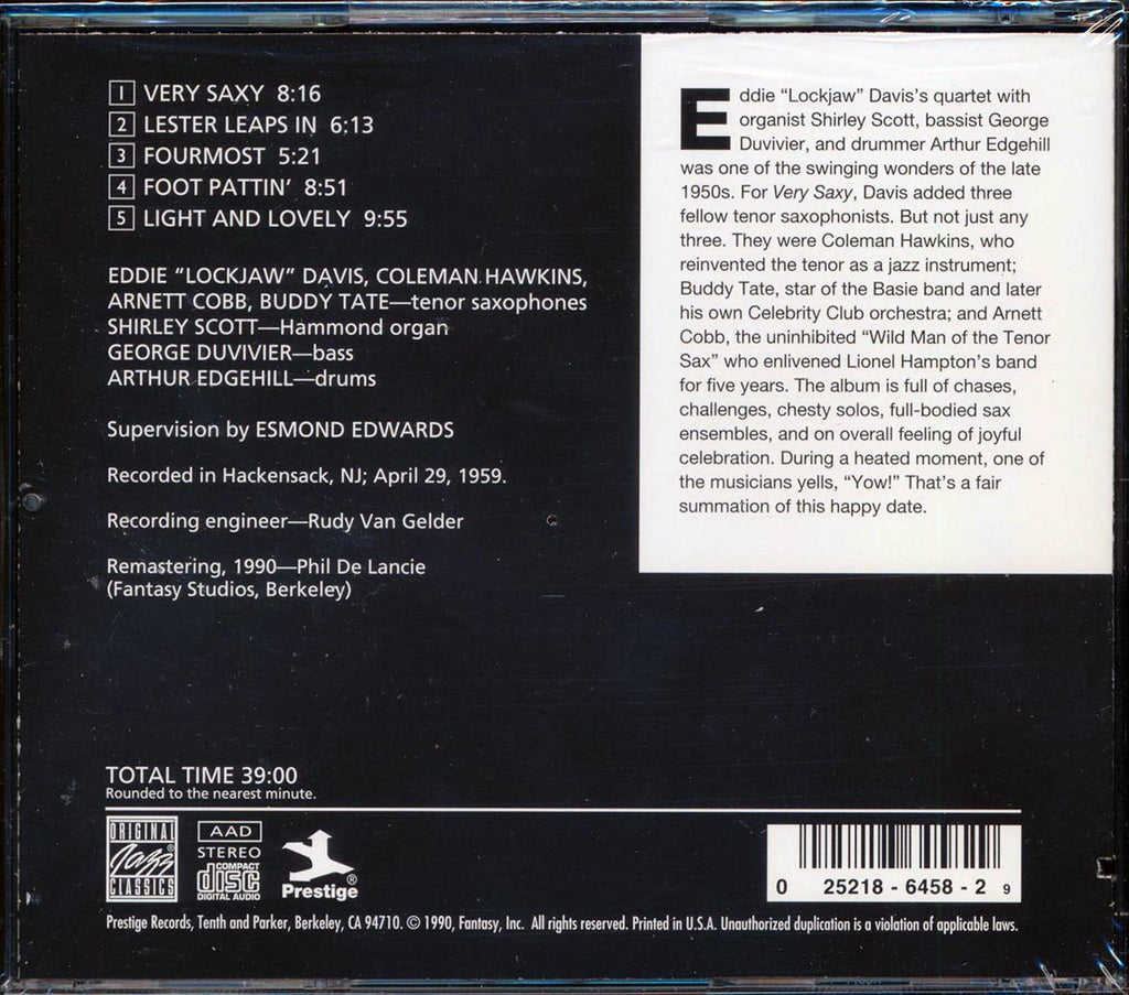 Eddie Lockjaw Davis, Buddy Tate, Coleman Hawkins, Arnett Cobb - Very Saxy (marked/ltd stock) Music CD