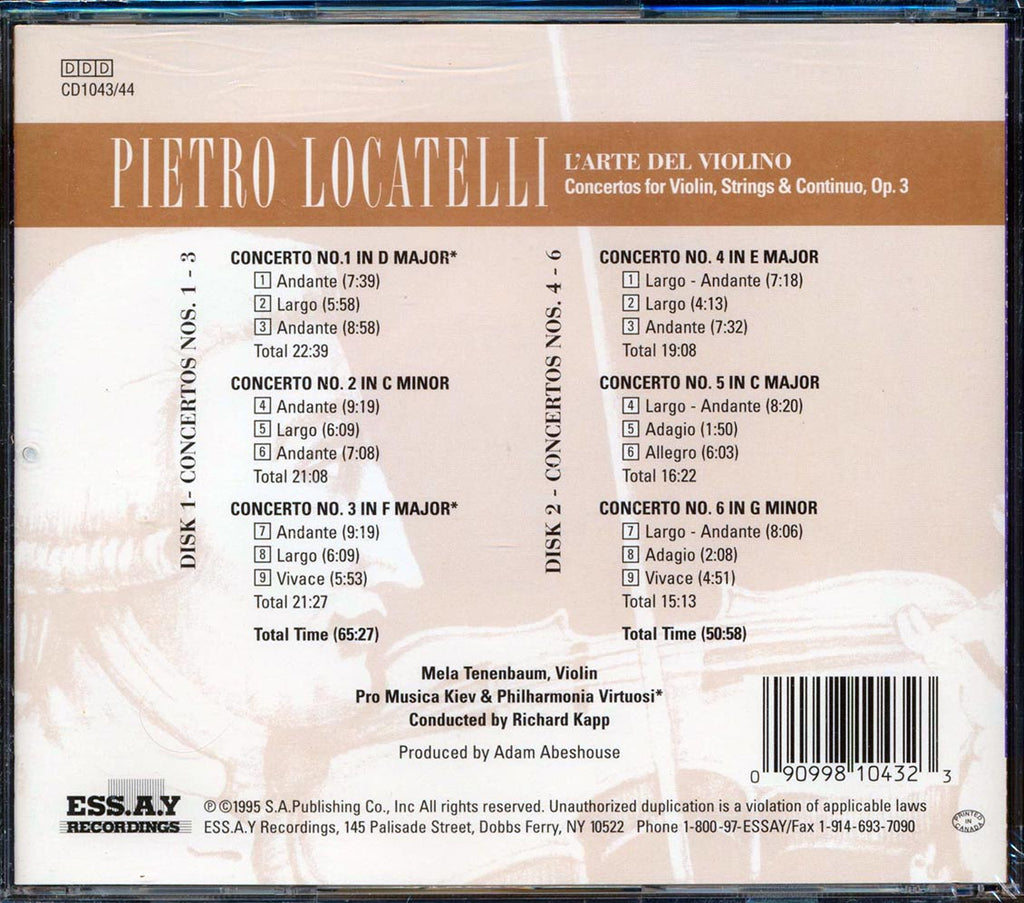 Pietro Locatelli - L' Arte De Violino Vols. 1 & 2 Concertos Nos. 1-6 Conductor Richard Kapp (2xCD) Music CD