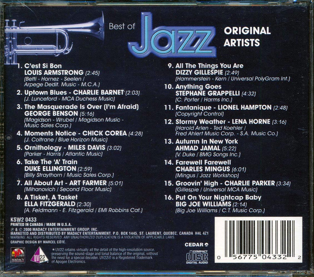 Louis Armstrong, Dizzie Gillespie, Art Farmer, Etc. - Best Of Jazz Music CD