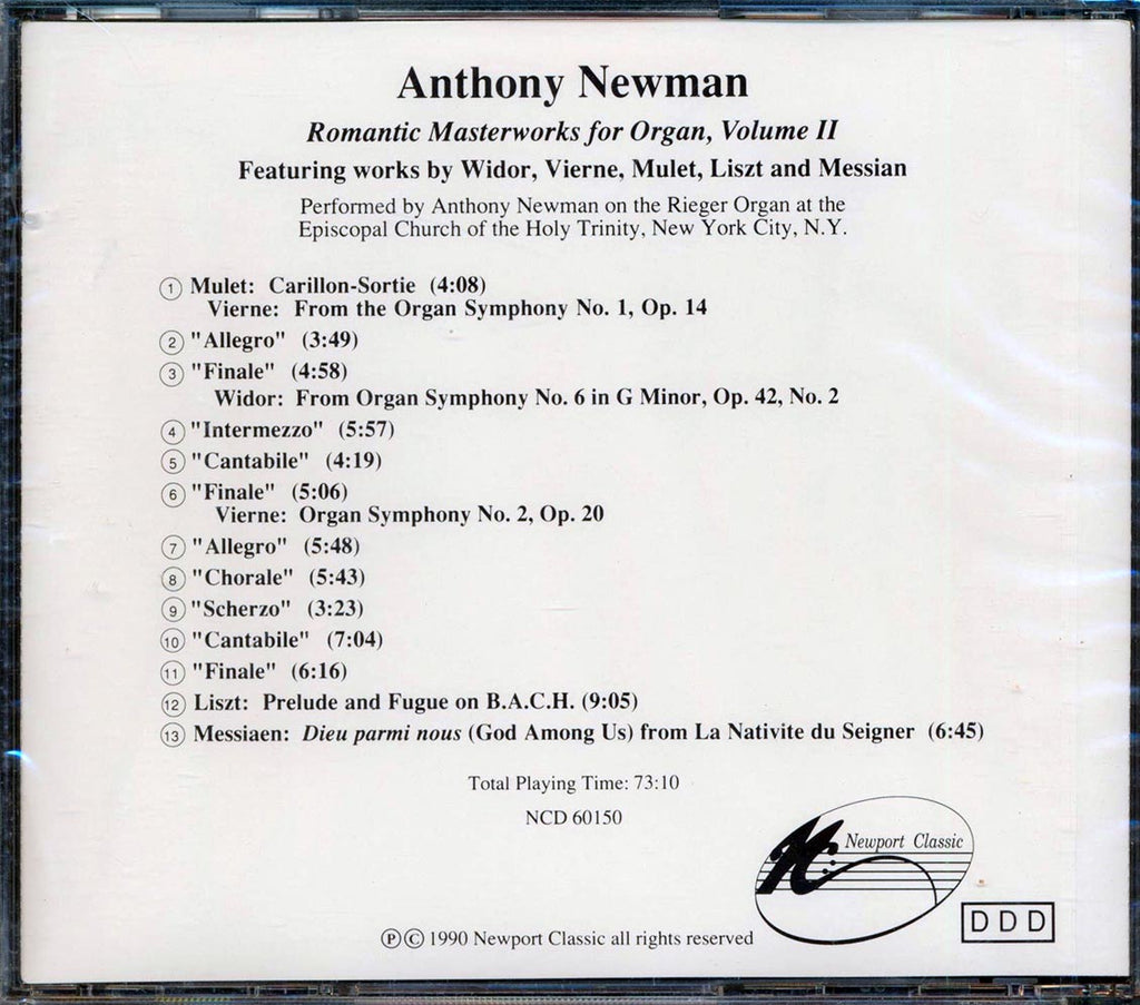 Anthony Newman - Romantic Masterworks For Organ, Volume II Music CD