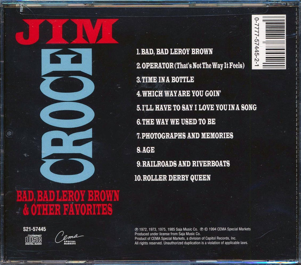 Jim Croce - Bad, Bad Leroy Brown & Other Favorites Music CD