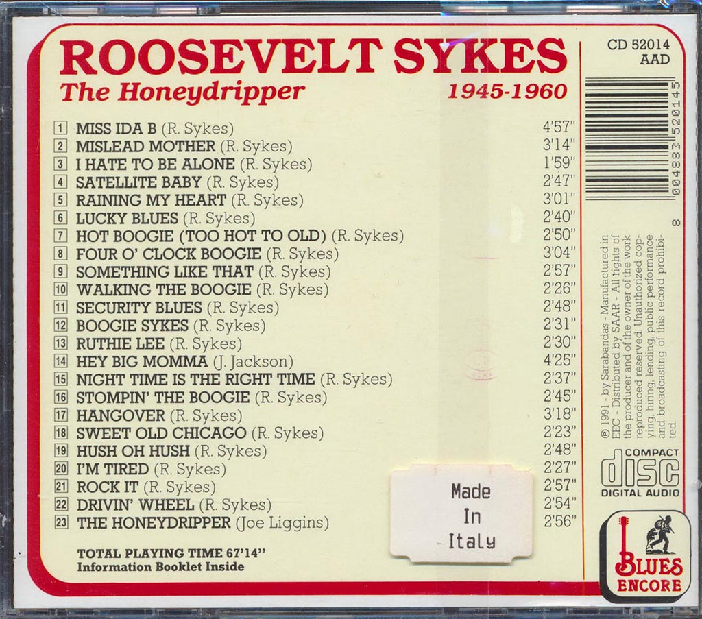 Roosevelt Sykes - The Honeydripper (23 tracks) (incl. large booklet) Music CD