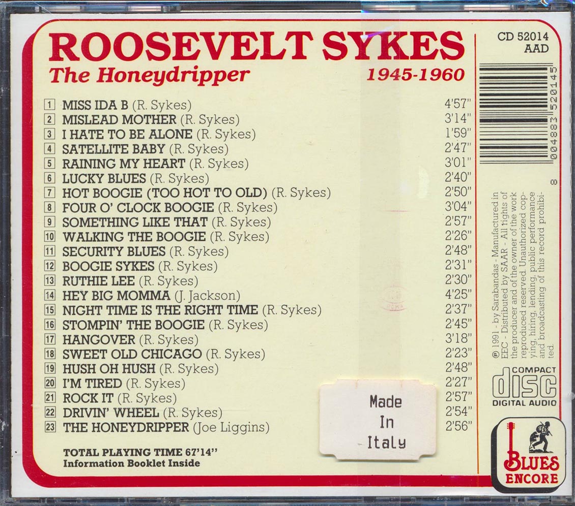Roosevelt Sykes - The Honeydripper (23 tracks) (incl. large booklet) Music CD