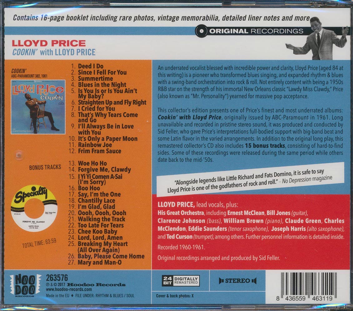 Lloyd Price - Cookin' (27 tracks) (+15 bonus tracks) (incl. 16-page booklet) (remastered) (24-bit mastering) Music CD