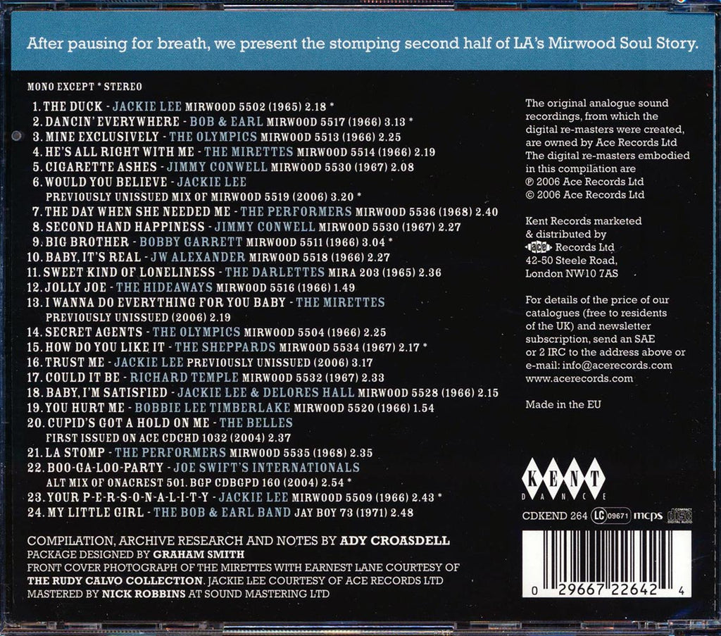 Jackie Lee, The Olympics, The Mirettes, The Hideaways, Etc. - The Mirwood Soul Story Volume 2 (24 tracks) (incl. large booklet) Music CD