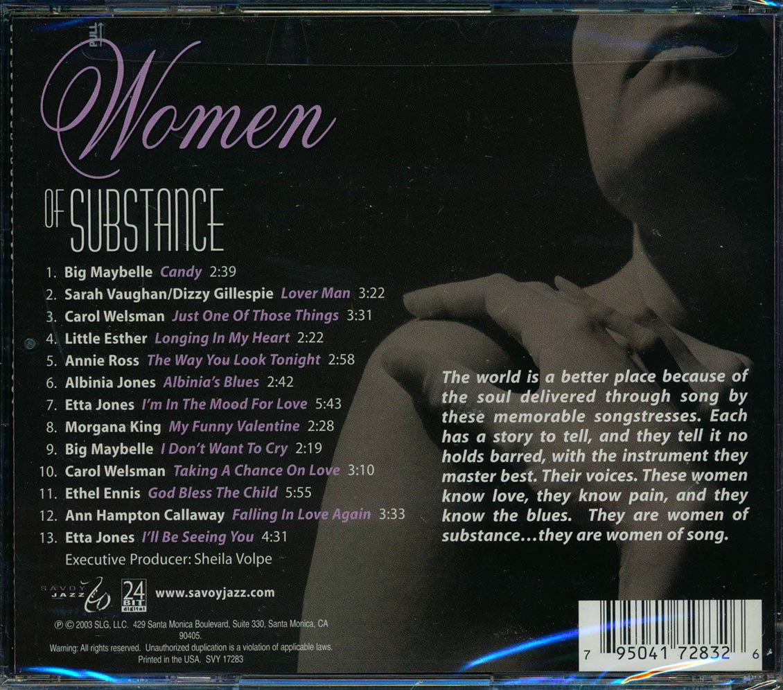 Etta Jones, Big Maybelle, Sarah Vaughan, Etc. - Women Of Substance (24-bit mastering) (remastered) Music CD
