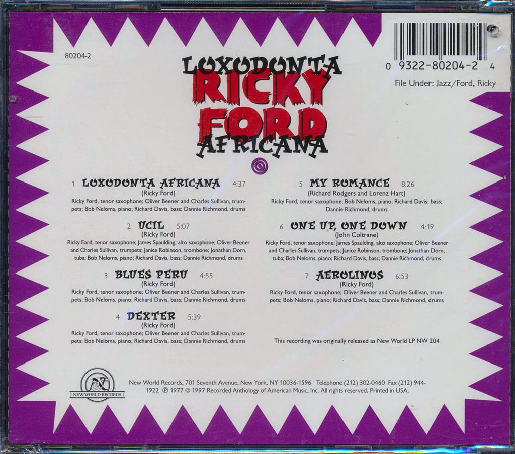 Ricky Ford - Loxodonta Africana (incl. 8-page booklet) Music CD