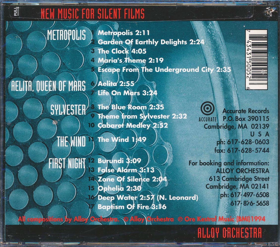Alloy Orchestra - New Music For Silent Films (remastered) Music CD