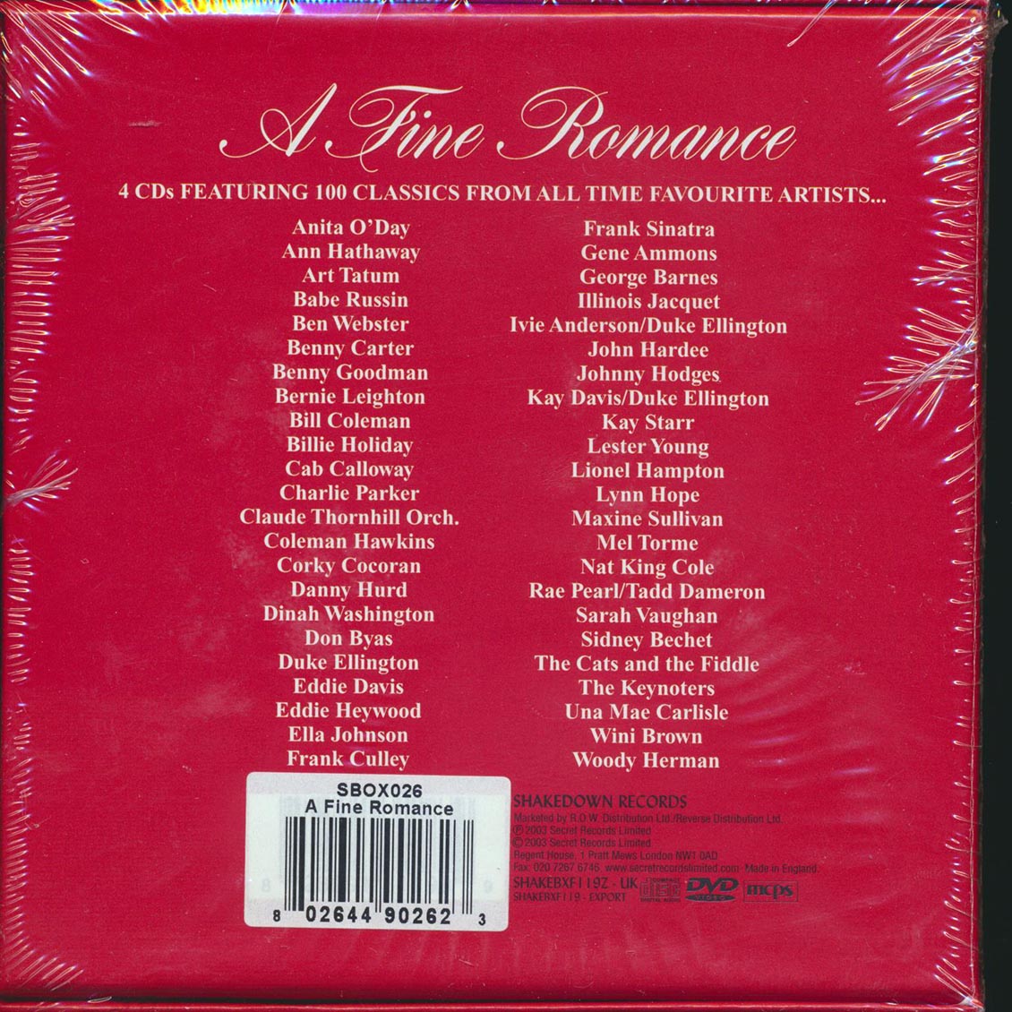 Cab Calloway, Billie Holiday, Benny Goodman, Frank Sinatra, Etc. - A Fine Romance: 100 Hot Tunes From The 1930s To The 1950s (100 tracks) (4xCD) (box set) Music CD