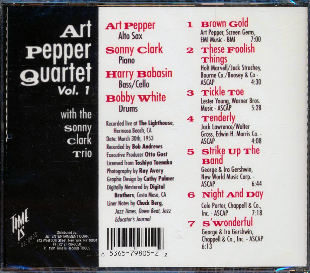 Art Pepper Quartet - Art Pepper Quartet Volume 1 With Sonny Clark Trio (remastered) Music CD
