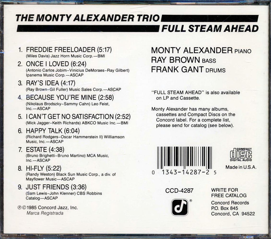 Monty Alexander Trio - Full Steam Ahead Music CD