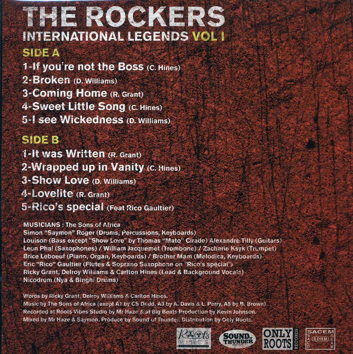 Delroy Williams, Carlton Tetrack Hines, Ricky Grant - The Rockers International Legends Showcase Volume 1 Vinyl Record