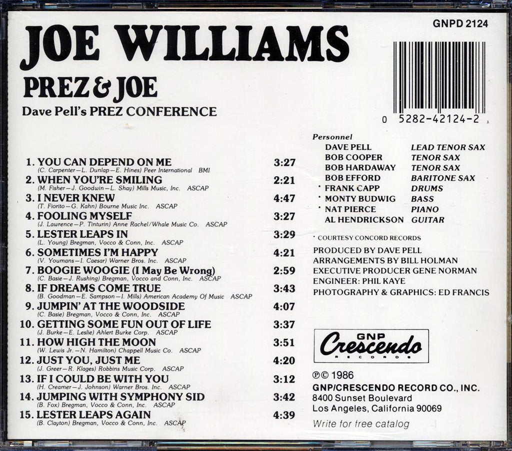 Joe Williams, Prez & Joe - Dave Pell's Prez Conference In Celebration Of Lester Young Music CD