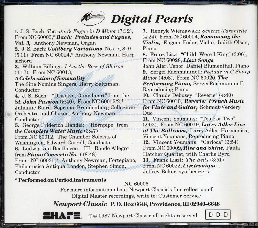 Bach, William Billings, Handel, Etc. - Digital Pearls Newport Classics Music CD