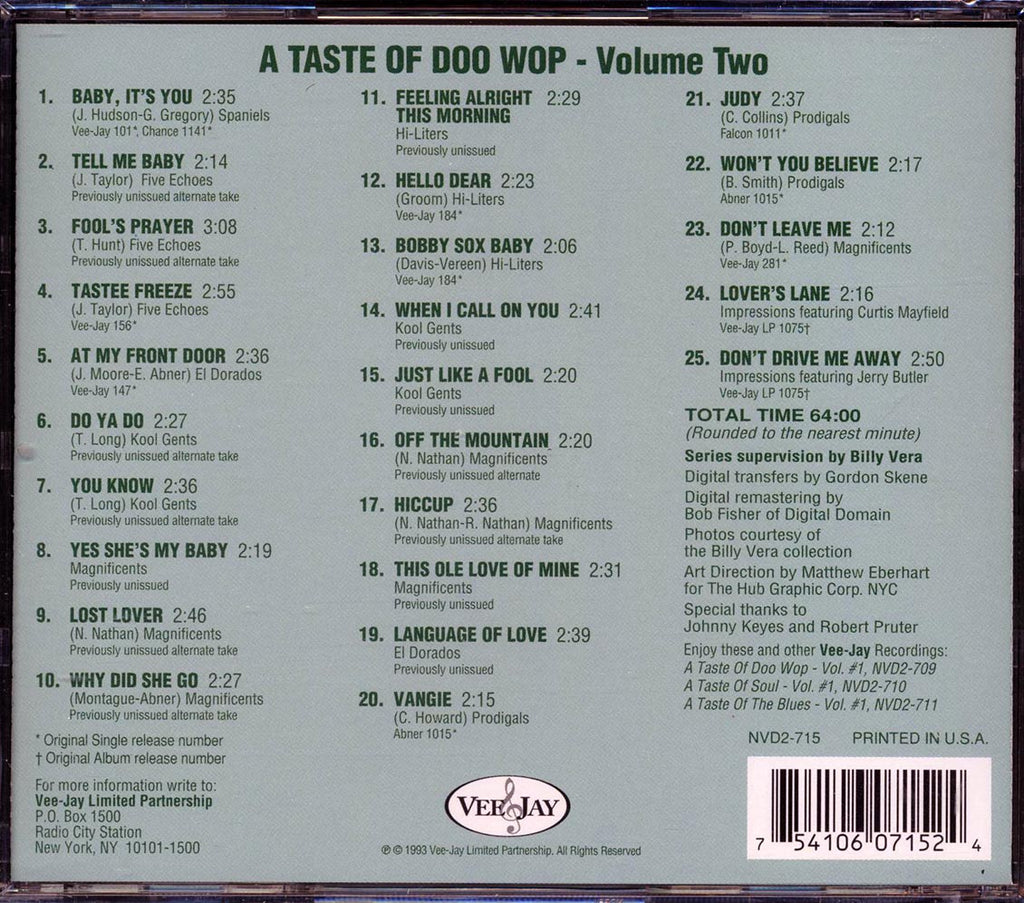 Five Echoes, The Spaniels, Magnificents, Etc. - A Taste Of Doo Wop Volume 2 Music CD