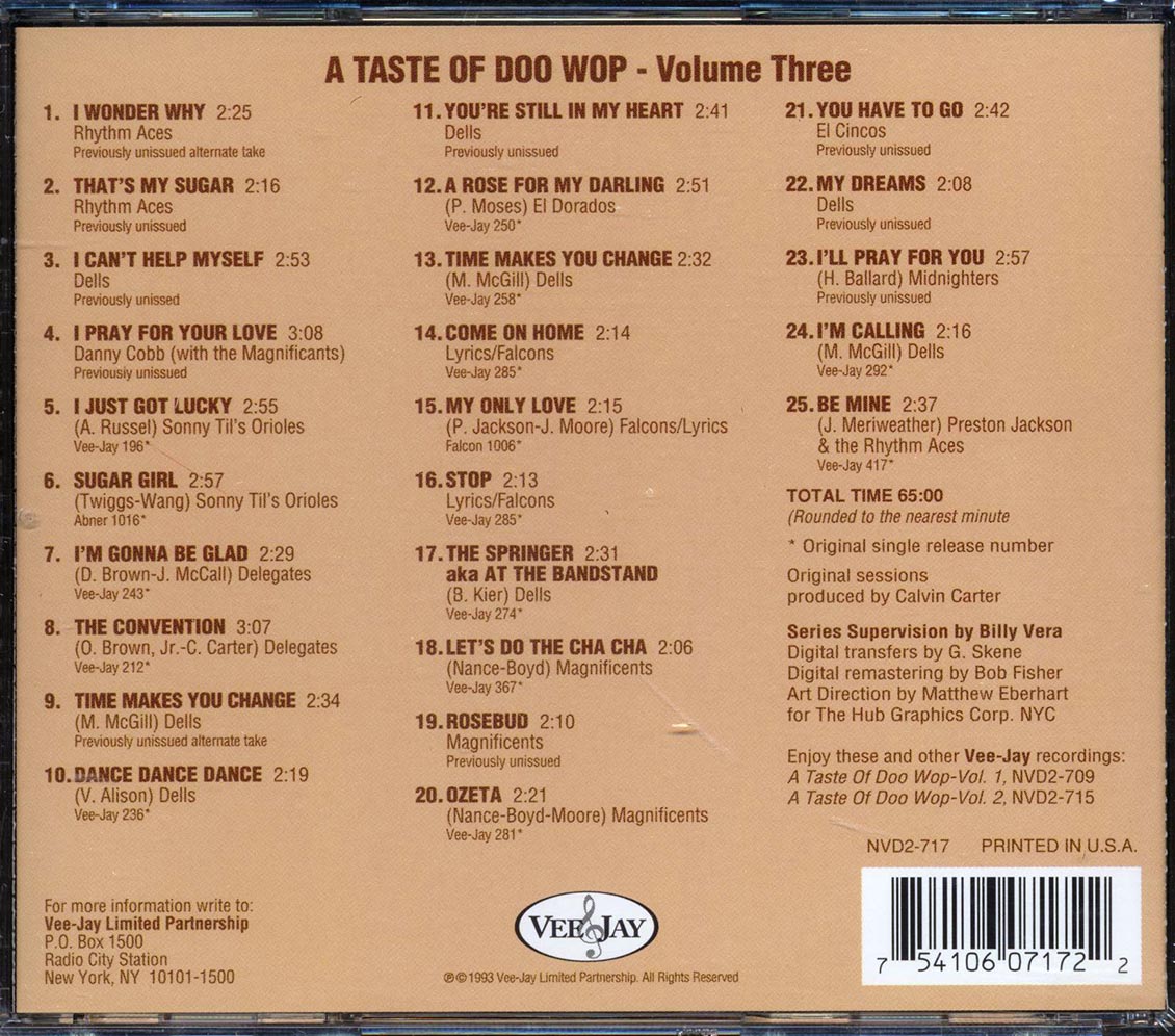Rhythm Aces, The Dells, The Delegates, Etc. - A Taste Of Doo Wop Volume 3 Music CD