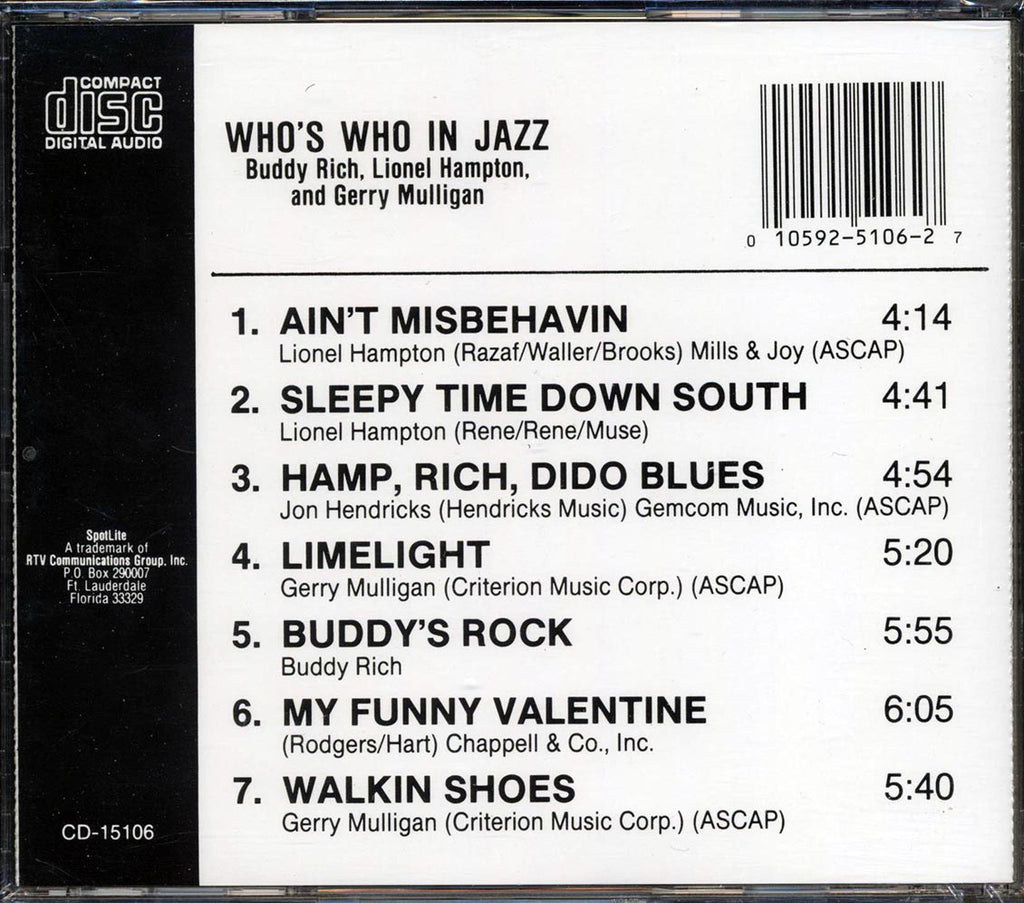 Lionel Hampton, Buddy Rich, Gerry Mulligan, Etc. - Who's Who In Jazz Music CD