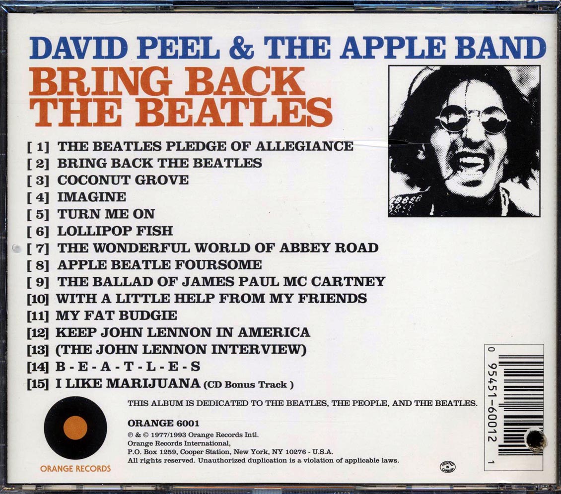 David Peel & The Apple Band - Bring Back The Beatles (marked/ltd stock) Music CD
