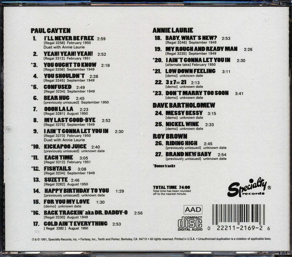 Paul Gayten, Annie Laurie, Dave Bartholomew, Roy Brown - Regal Records In New Orleans (27 tracks) Music CD