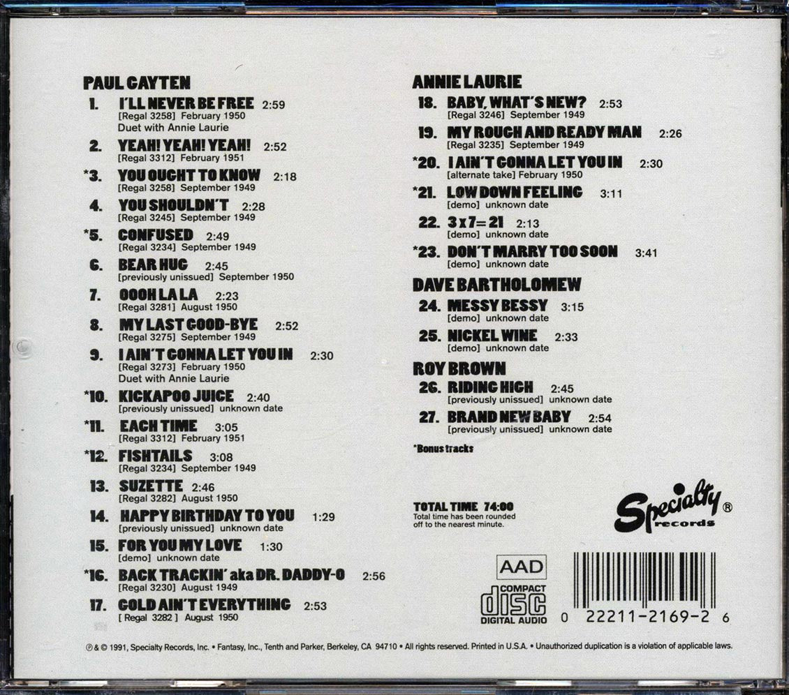 Paul Gayten, Annie Laurie, Dave Bartholomew, Roy Brown - Regal Records In New Orleans (27 tracks) Music CD