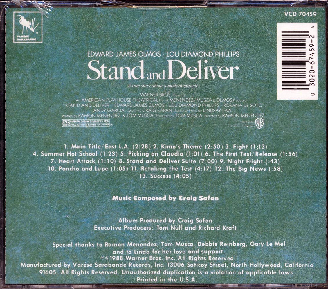 Craig Safan - Stand And Deliver: Original Motion Picture Soundtrack Music CD
