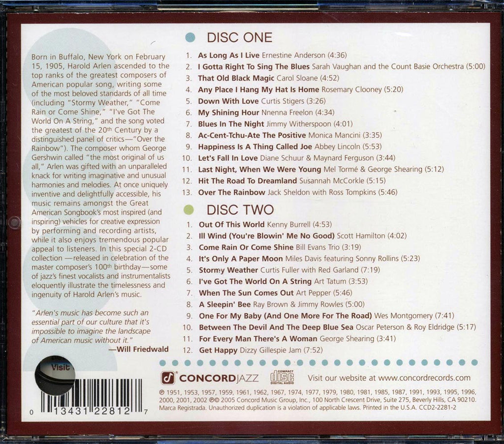 Ernestine Anderson, Sarah Vaughan, Count Basie & His Orchestra, Etc. - Harold Arlen: Centennial Celebration 100 (marked/ltd stock) Music CD
